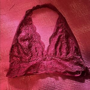 (5X like 2X or XXL) Lace Halter Bralette in Deep Burgundy